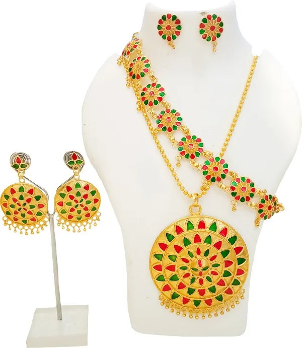 Assamese_Traditional_Red_Green_Japi_Jewellery_Set_Combo_For_Women